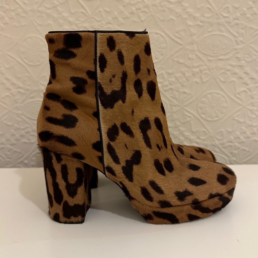 Vintage Haircalf Leopard Print Platform Chunky Heel Boots Size 7